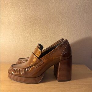 Steve Madden Brown Patent Platform Loafer Heels
